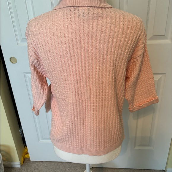 NEW * CLAUDE VERNET Pink Cable Knit Half Sleeve Cardigan Size Large - Picture 4 of 5